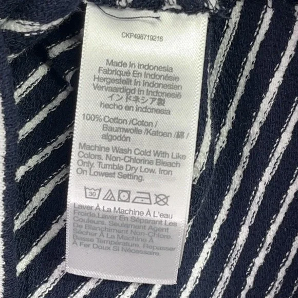 Madewell Top Womens XS Navy White Striped Henley Elbow Sleeve Cotton Knit Tee - Picture 7 of 9